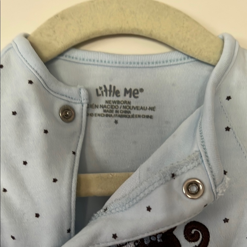 Little Me | (NB) Baby Blue Polka Dot Monkey One Piece - Picture 3 of 5